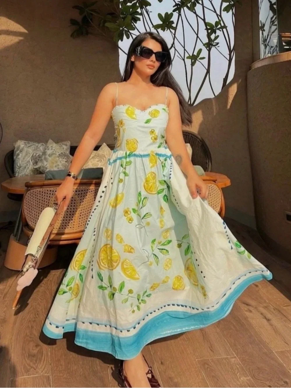 ZARA • Lemon print midi dress - Large - Picture 5 of 11